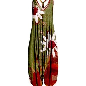 Olive & Brown Floral Racerback Harem Jumpsuit